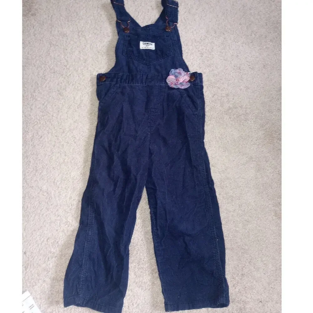 Toddler Oshkosh Corduroy Overalls Navy Flower 2T‎